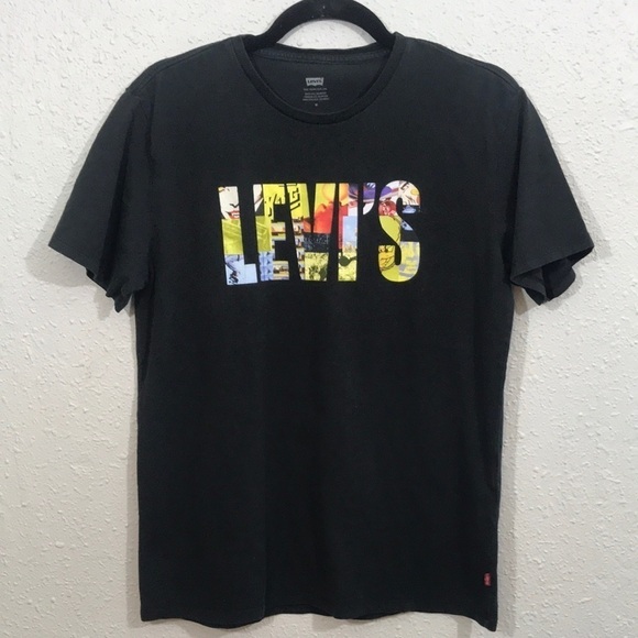 Levi’s Black Screen Print Spell Out Scoop Neck T-Shirt size M - Picture 1 of 10